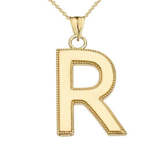 Real Gold Small Initial Letter R Pendant Necklace